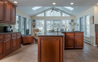 kitchen with large windows and skylights